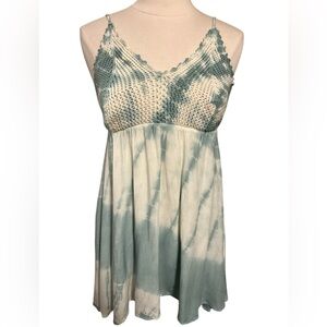 Ocean drive Sage Green & Cream Crochet Top Tie Die Sun Dress lined Size Large